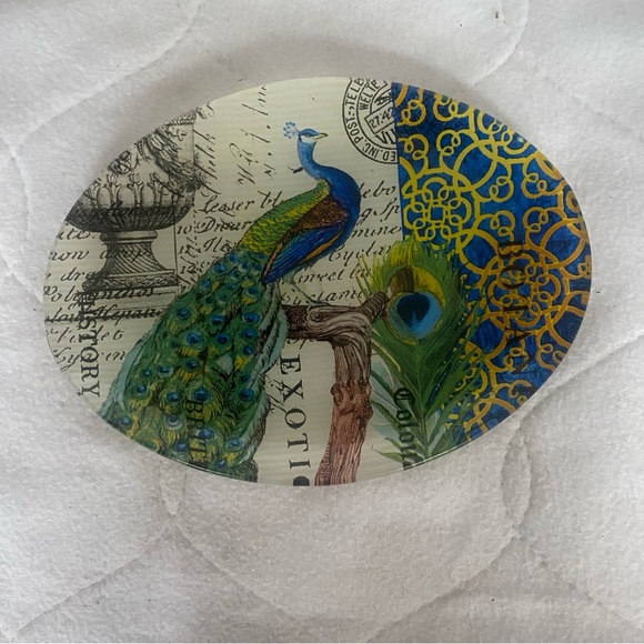 Michel Design Works, Peacock Trinket or Soap Dish, Retired Design oval  6”X5” - Picture 2 of 3